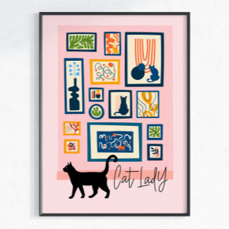 Kattenvrouw Kleurrijk Modern Kattenliefhebber Deco Poster