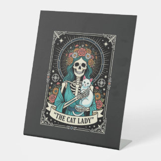 Kattenvrouw Skelet Tarot Bloem Gothic Reclamebord Met Voetstuk