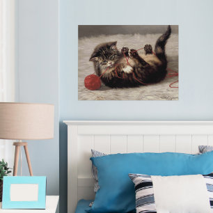 Kattenwieg, Een Kat Die Met Een Bal Wol Speelt Folie Afdrukken