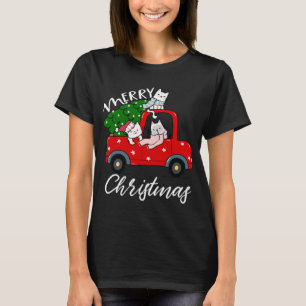 Kattenwiskundeboom op de kerstboom met rode vracht t-shirt