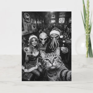 Kattenzelfie Bigfoot Alien Kerstkaart Kaart