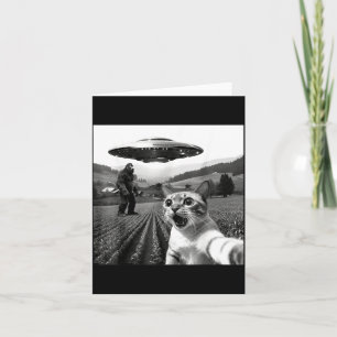 Kattenzelfie met Alien Ufo Grappige Kat Alien Bigf Kaart