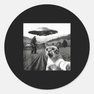 Kattenzelfie met Alien Ufo Grappige Katten Alien B Ronde Sticker