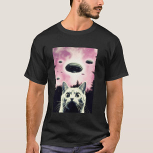 Kattenzelfie met Alien UFO Grappige Katten Heren D T-shirt