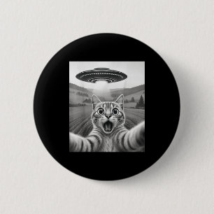 Kattenzelfie met Alien Ufo Grappige Kattencadeaus  Ronde Button 5,7 Cm