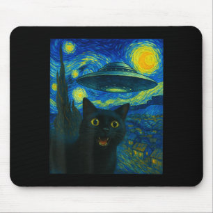 Kattenzelfie met Alien Ufo Nacht Van Gogh Mannen V Muismat