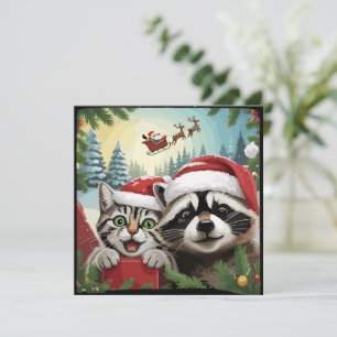Kattenzelfie met de slee van de Kerstman Rare wasb Feestdagenkaart