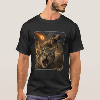 Kattenzelfie met een T-Rex Grappige Dinosaur Meme T-shirt