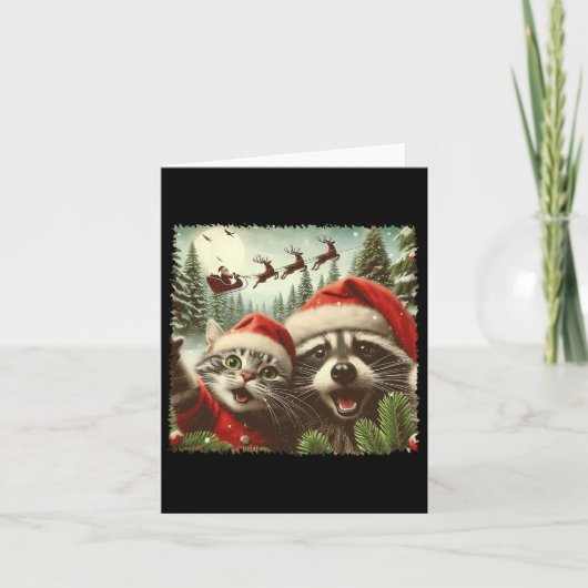 Kattenzelfie met Kerstmannenslee Weird Funny Wasbe Kaart (Voorkant)