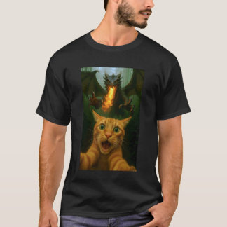 Kattenzelfie rent van draak Grappige kattenhumor T-shirt