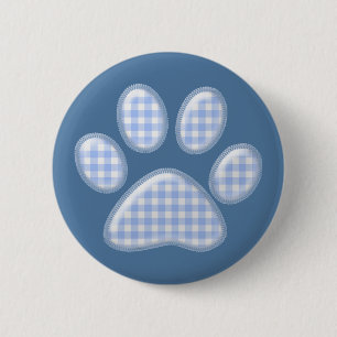 kattepoot van gingham - blauw ronde button 5,7 cm