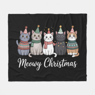 Kattig kerstfeest Gelukkig kattenjaar Kattenliefhe Fleece Deken