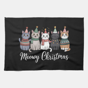 Kattig kerstfeest Gelukkig kattenjaar Kattenliefhe Theedoek