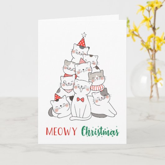 Kattig kerstfeest Grappige kattenliefhebber Kitten Kaart (Gele Bloem)