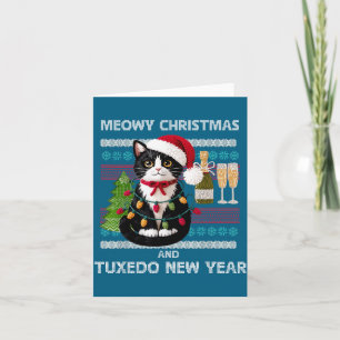 Kattig kerstfeest grappige tuxedo kat kerstmuts le kaart