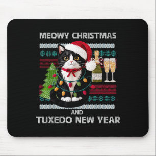 Kattig kerstfeest grappige tuxedo kat kerstmuts le muismat