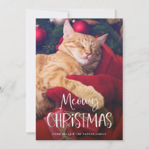 Kattig kerstfeest   Mooie grappige huisdier kat fo Feestdagenkaart