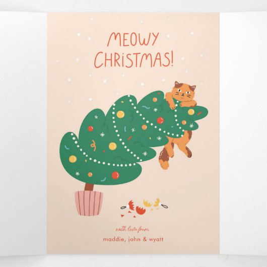 Kattig kerstfeest - Ondeugende kattenpret Drieluik Wenskaart (Binnenkant midden)