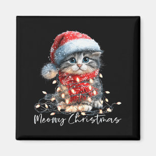 Kattig Kerstmis Zwarte Kat Lichtjes Kerstman Hoed Magneet