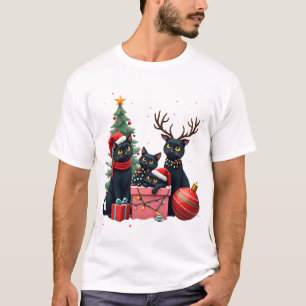 Kattig Kerstmis Zwarte Katten Spelen Kerstboom Lic T-shirt
