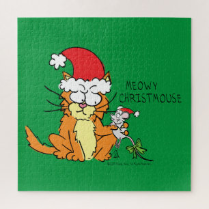 Kattige grappige kerstcartoon Cute muis Legpuzzel