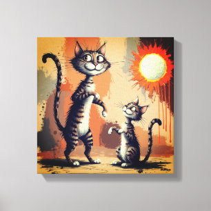 Kattige kattenpersonages kunst canvas afdruk
