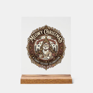 Kattige kerst Kat Kerst Vintage Vector Kunst S Acryl Bord
