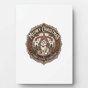 Kattige kerst Kat Kerst Vintage Vector Kunst S Fotoplaat