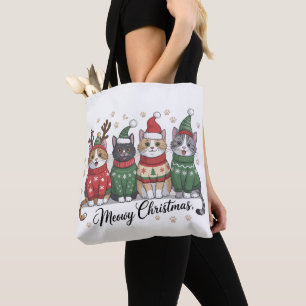Kattige kerstkat Kute katten met kerstmanhoed Draagtas