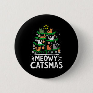 Kattige Kerstmis Kat Kerstboom Kerstmis Grappige K Ronde Button 5,7 Cm