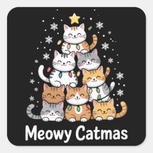 Kattige Kerstmis Kat Kerstboom Kerstmis Sinterklaa Vierkante Sticker
