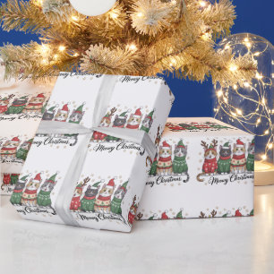 Kattige Kerstmis Kat Kute Katten met Kerstman Hoed Cadeaupapier
