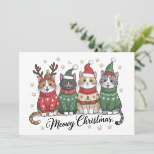 Kattige Kerstmis Kat Kute Katten met Kerstman Hoed Feestdagenkaart