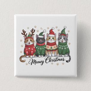 Kattige Kerstmis Kat Kute Katten met Kerstman Hoed Vierkante Button 5,1 Cm
