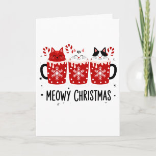 Kattige Kerstmis Katten Warme Cacao Kerststok Kers Kaart