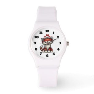 Kattige rode harten Schattig en leuk Horloge