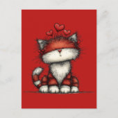 Kattige Rode Hartjes Schattig en Leuk Briefkaart (Voorkant)
