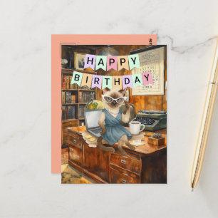 Kattige werkende vrouw op kantoor Gefeliciteerd me Briefkaart