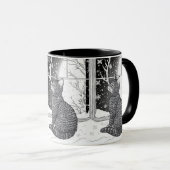 Kätzchen am Fenster Schneeflocken Sternenhimmel Mok (Voorkant rechts)