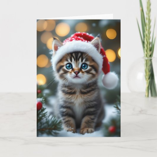 Kätzchen mit roter Weihnachtsmütze Kaart (Voorkant)