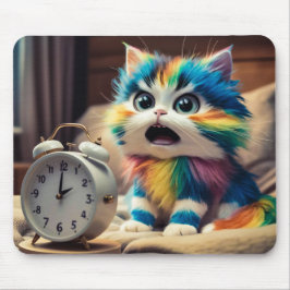 Katze auf Mauspad mit Wecker Muismat