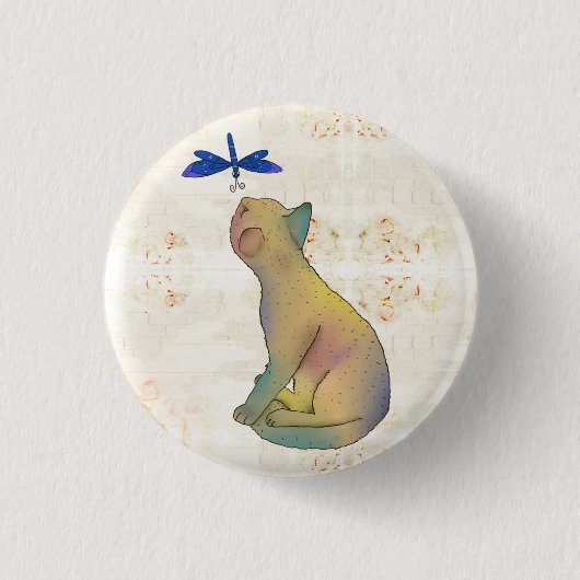 Katze und blaue Libelle Ronde Button 3,2 Cm (Voorkant)