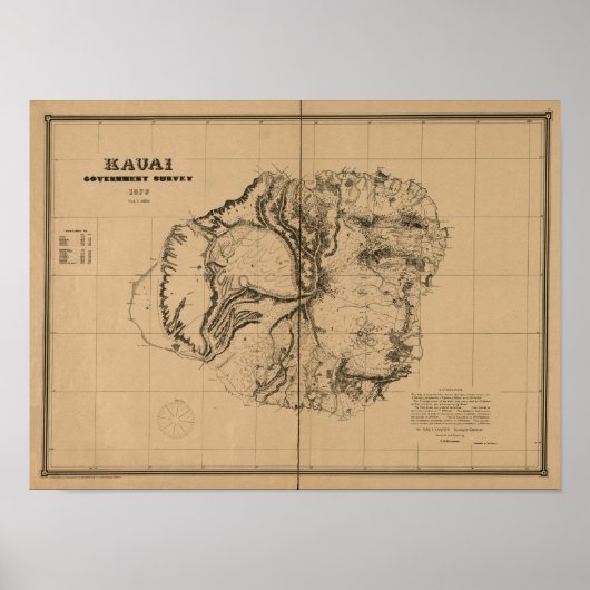 Kauai, 1878,  Hawaii Map Poster (Voorkant)
