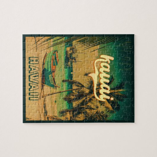 Kauai Beach Hawaii Retro Palm Trees 60s Souvenirs Legpuzzel (Horizontaal)