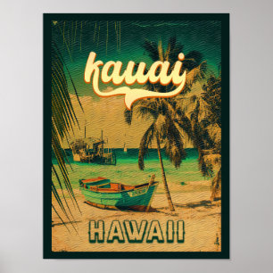 Kauai Beach Hawaii Retro Palm Trees 60s Souvenirs Poster