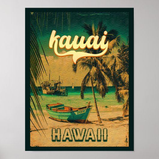 Kauai Beach Hawaii Retro Palm Trees 60s Souvenirs Poster (Voorkant)