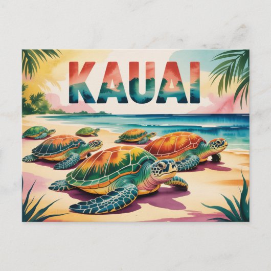 Kauai Beach Turtles Illustration Briefkaart (Voorkant)