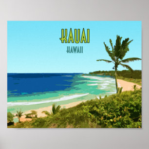 Kauai Hawaii Coast Beach Vintage Poster