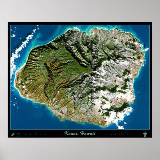Kauai, Hawaii-satelliet poster (Voorkant)