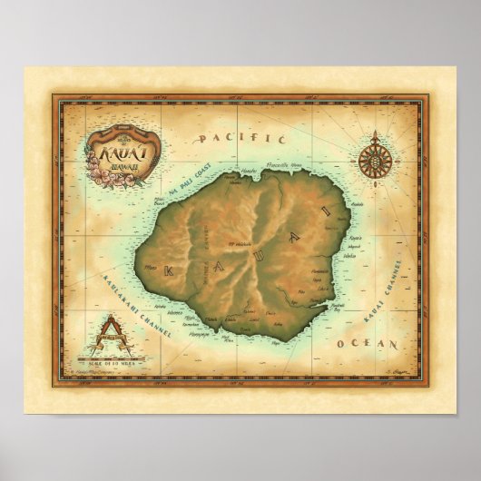 Kauai Map Poster (Voorkant)